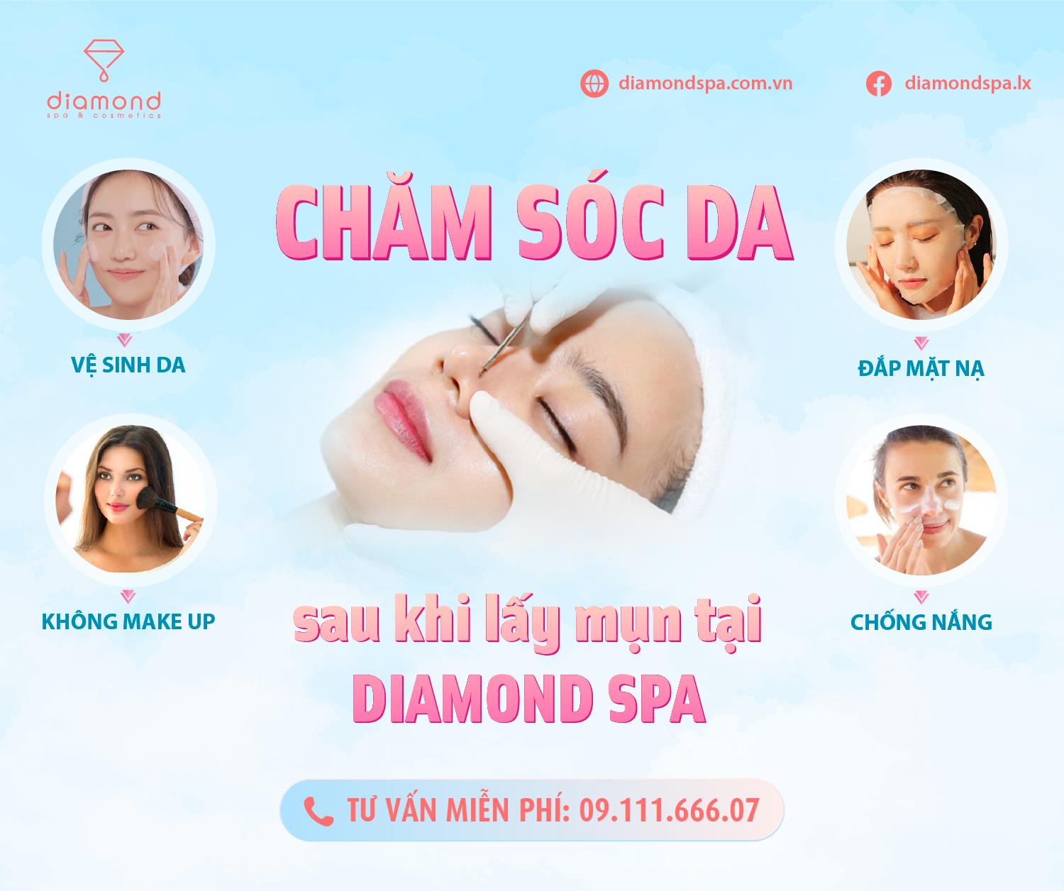 NHỮNG VIỆC CẦN LÀM SAU KHI LẤY NHÂN MỤN TẠI DIAMOND SPA