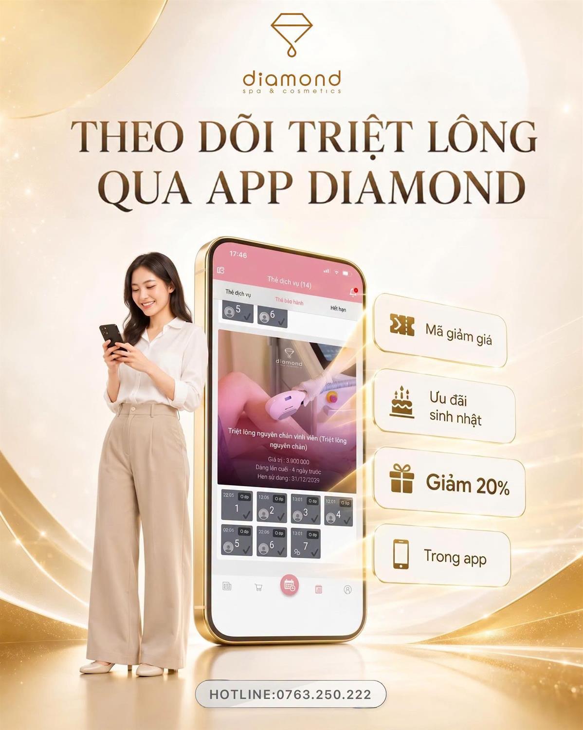 THEO DÕI TRIỆT LÔNG QUA APP DIAMOND
